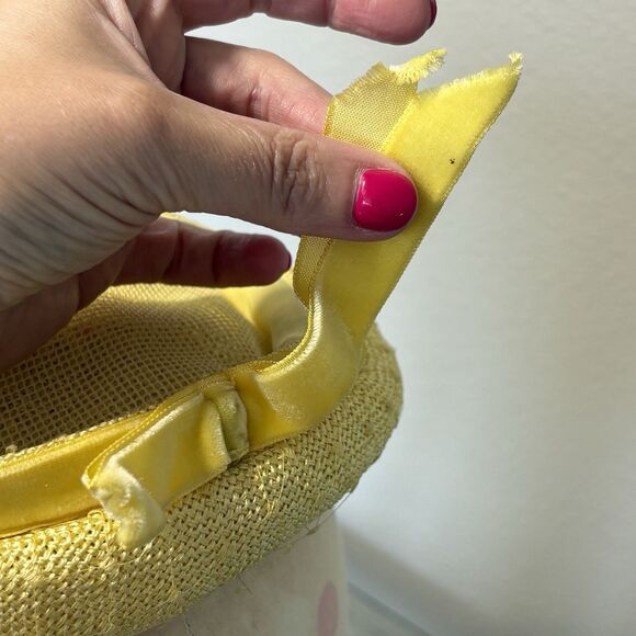 Roberta Bernays Hat Womens Yellow Antique Vintage Lace Top Round - Picture 4 of 11